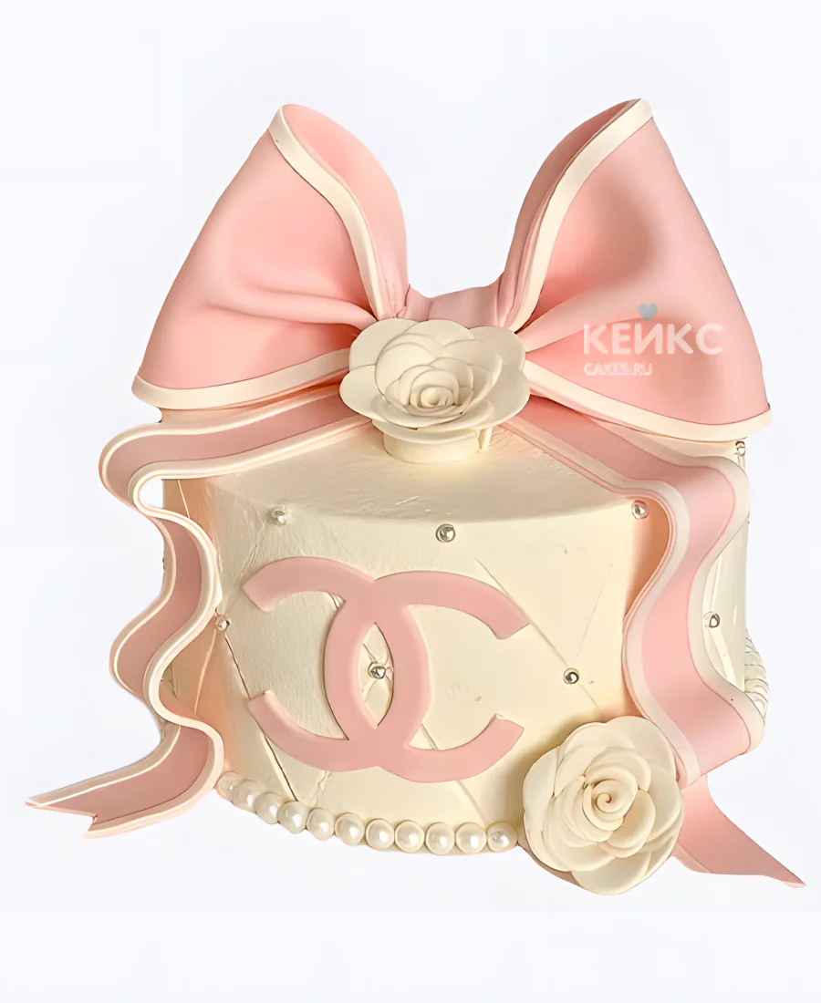 Белый торт девочке с большим розовым бантом Белый торт девочке с большим розовым бантом Фото