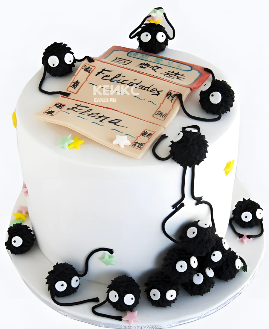 Белый торт на день рождения с билетом аниме Унесенные призраками Белый торт на день рождения с билетом аниме Унесенные призраками Фото