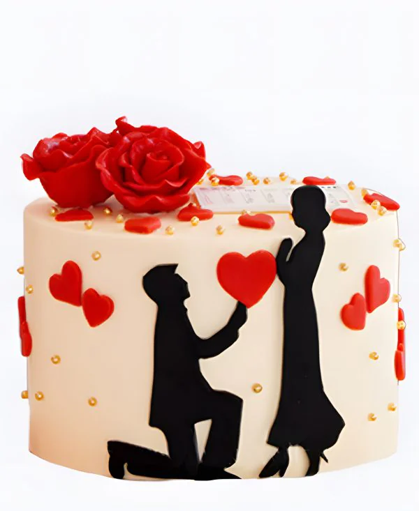 Белый торт с красными розами на сватовство Белый торт с красными розами на сватовство Фото