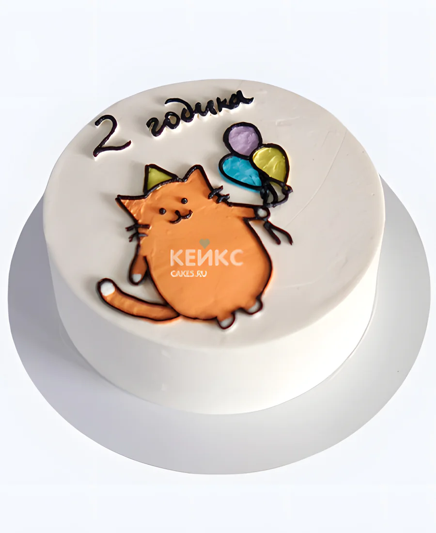 Бенто торт на 2 годика с рыжим котом и шариками Фото