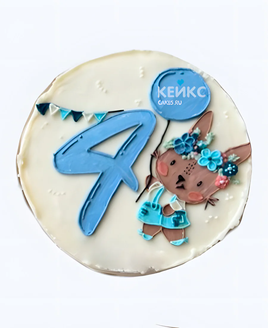 Бенто-торт на 4 годика с зайчиком и шариком Фото