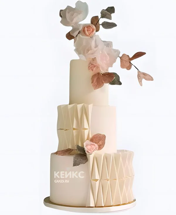 Бежевый свадебный торт Геометрия с розами Бежевый свадебный торт Геометрия с розами Фото
