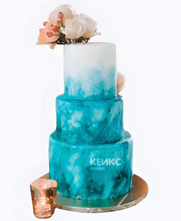 Бирюзовый свадебный торт Букет из роз Бирюзовый свадебный торт Букет из роз Фото