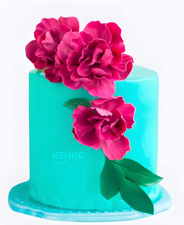 Бирюзовый свадебный торт Яркие цветы Бирюзовый свадебный торт Яркие цветы Фото