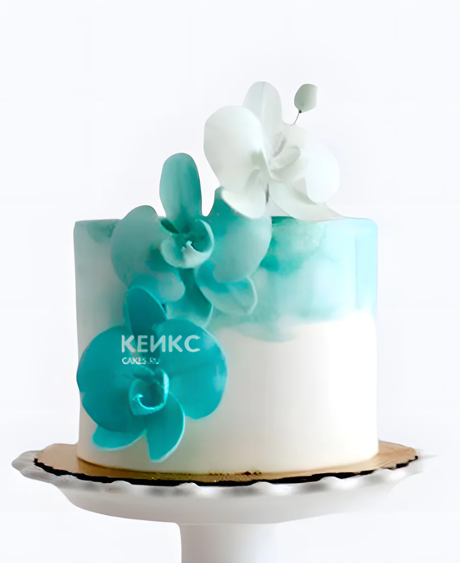 Бирюзовый свадебный торт Три орхидеи Бирюзовый свадебный торт Три орхидеи Фото