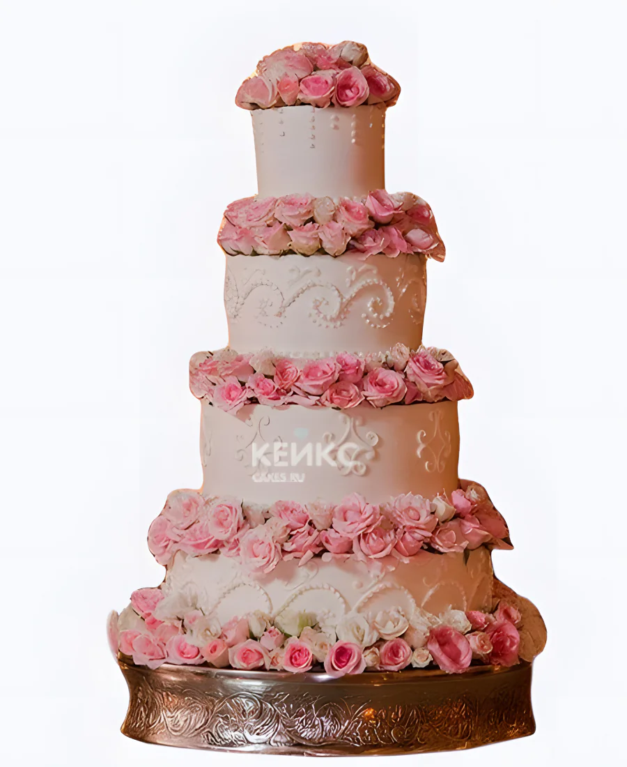 Большой свадебный торт Розовые розы с узорами Большой свадебный торт Розовые розы с узорами Фото