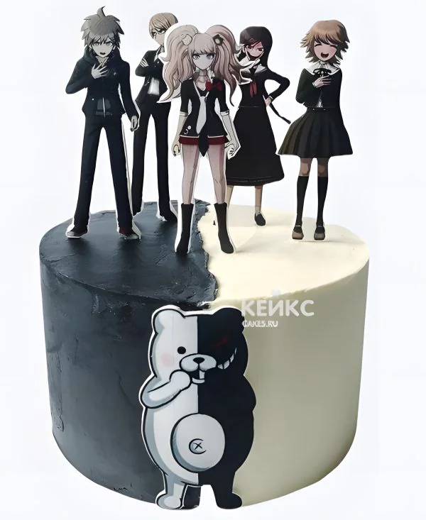 Черно-белый торт на день рождения аниме Данганронпа Фото