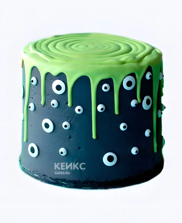 Черно-зеленый слайм торт с глазами Черно-зеленый слайм торт с глазами Фото