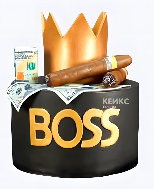 Чёрный торт мужу boss с короной Чёрный торт мужу boss с короной Фото