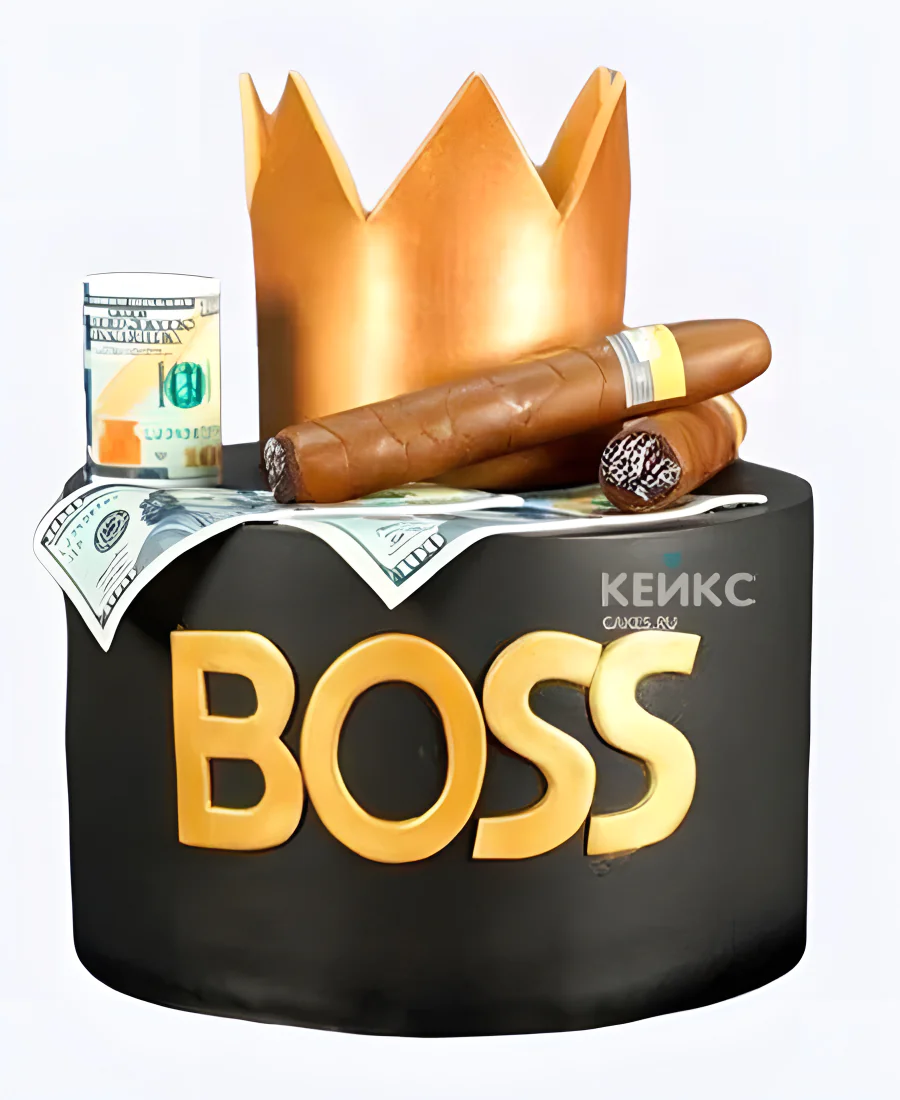 Чёрный торт мужу boss с короной Чёрный торт мужу boss с короной Фото