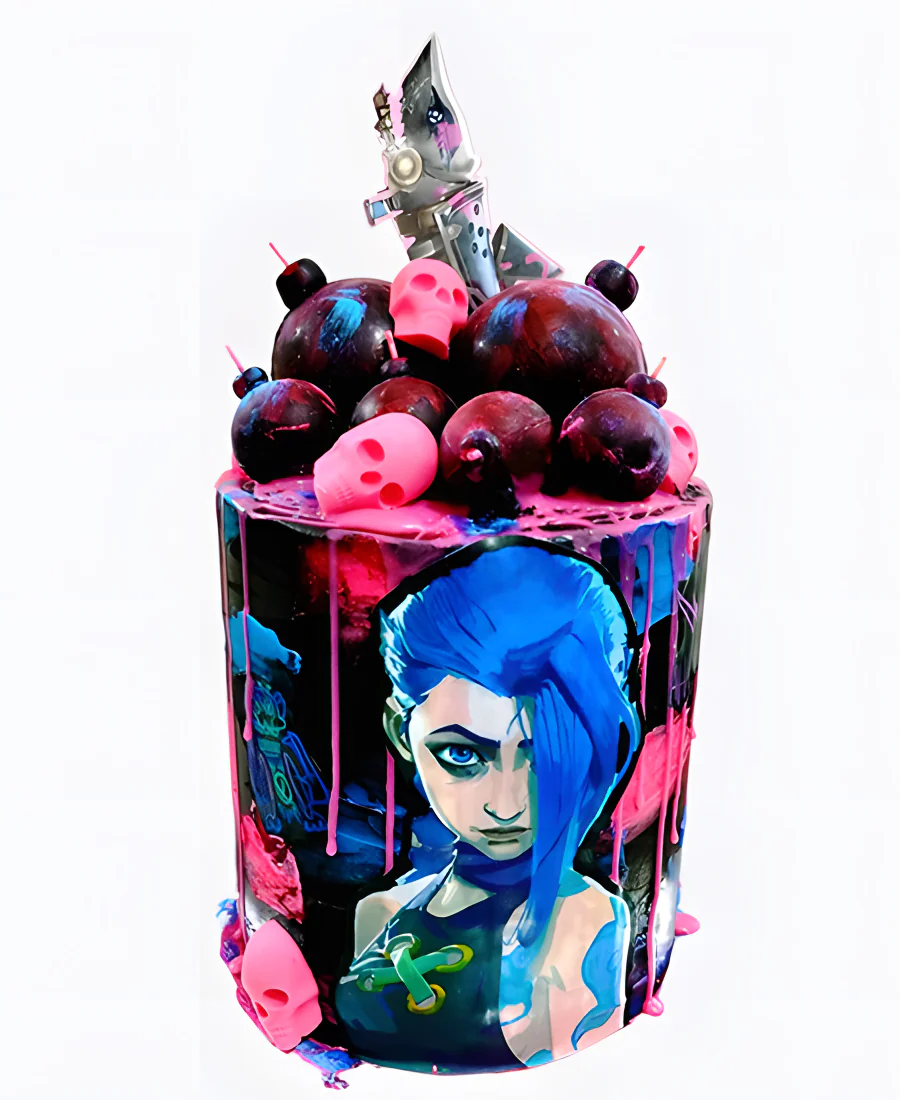 Черный торт с черепами на день рождения Аркейн Фото