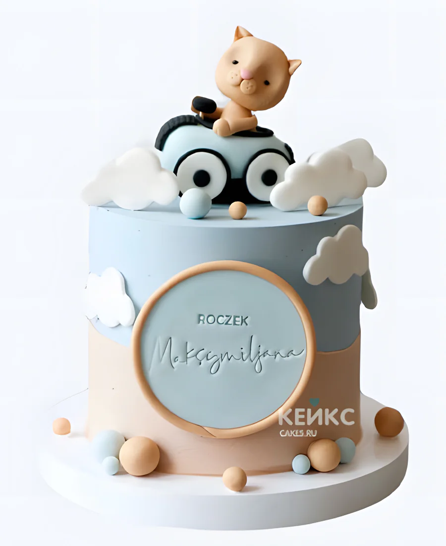 Детский торт с мастикой с милым котиком Детский торт с мастикой с милым котиком Фото