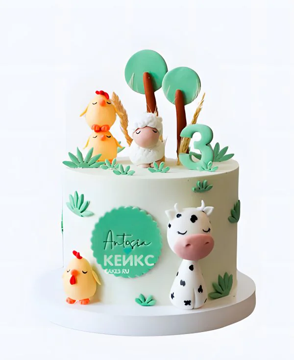 Детский торт с мастикой в деревенском стиле Детский торт с мастикой в деревенском стиле Фото