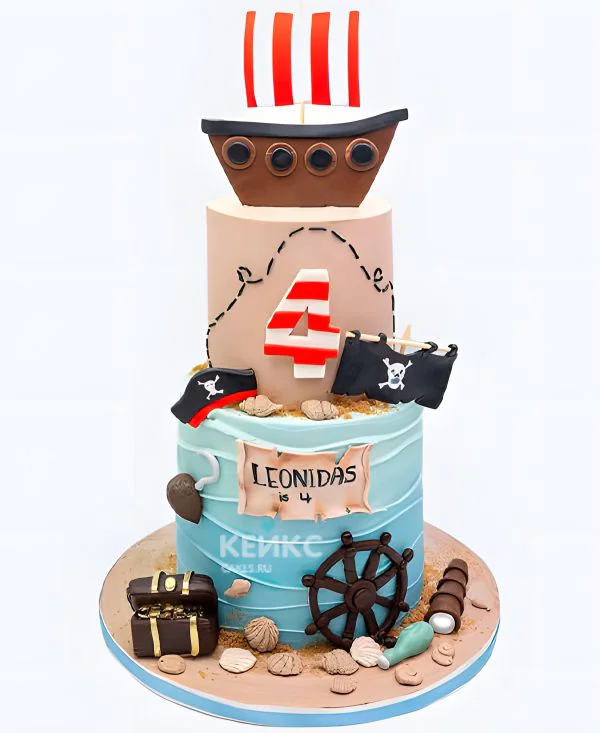 Детский торт с мастикой в пиратской тематике Детский торт с мастикой в пиратской тематике Фото