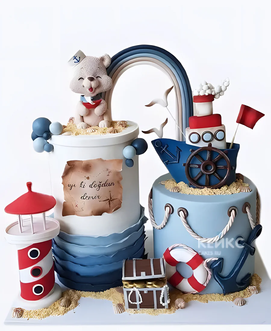 Два милых тортика с мишкой и кораблем для мальчиков Два милых тортика с мишкой и кораблем для мальчиков Фото