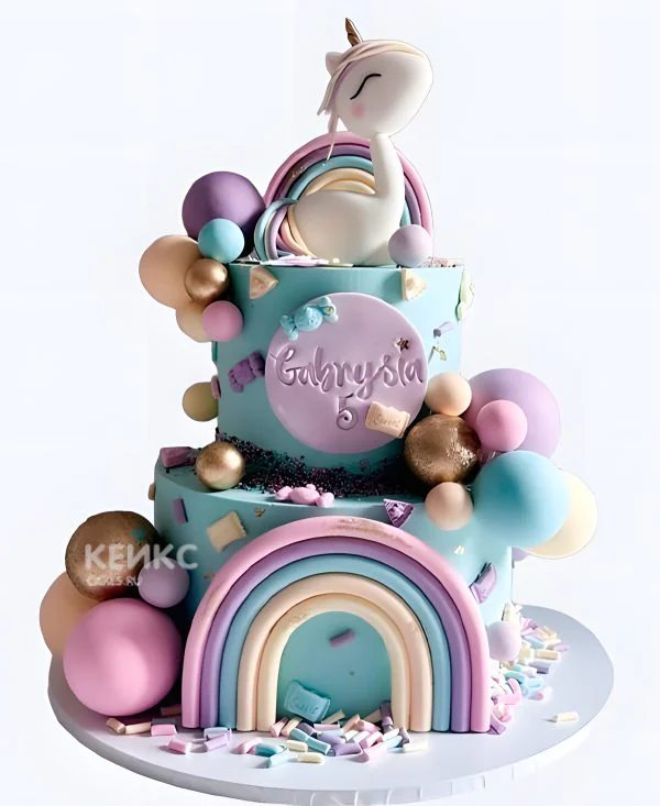 Двухъярусный детский торт с мастикой Фото