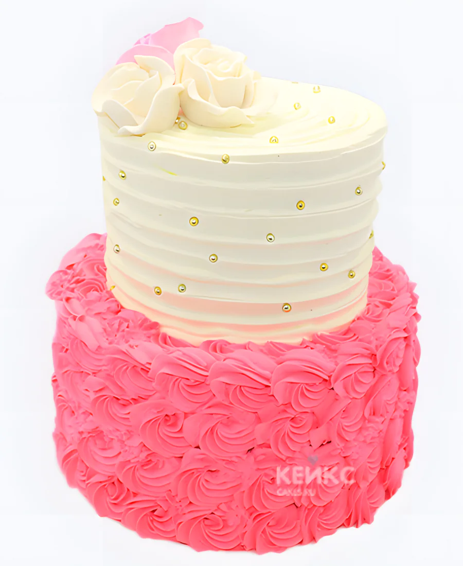 Двухъярусный торт девочке с кремовыми розами Двухъярусный торт девочке с кремовыми розами Фото