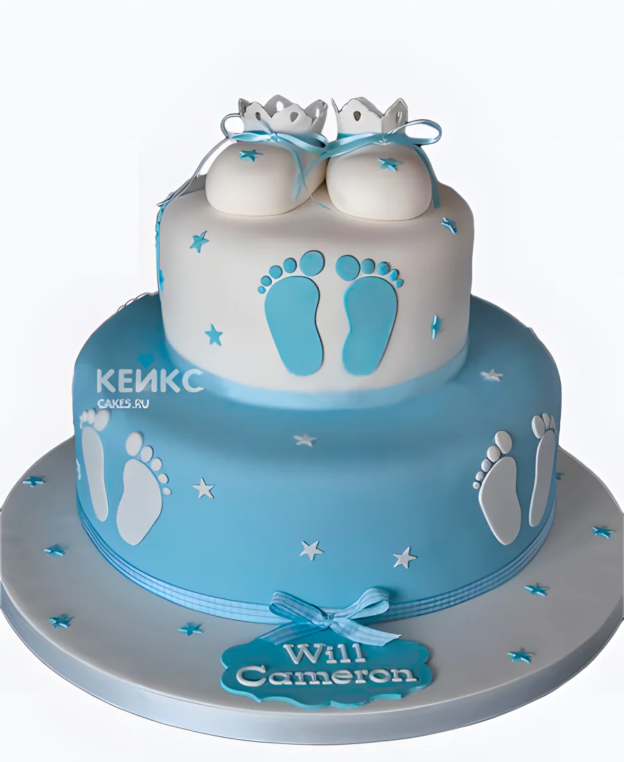 Двухъярусный торт с пинетками на рождение ребенка скоро буду Двухъярусный торт с пинетками на рождение ребенка скоро буду Фото