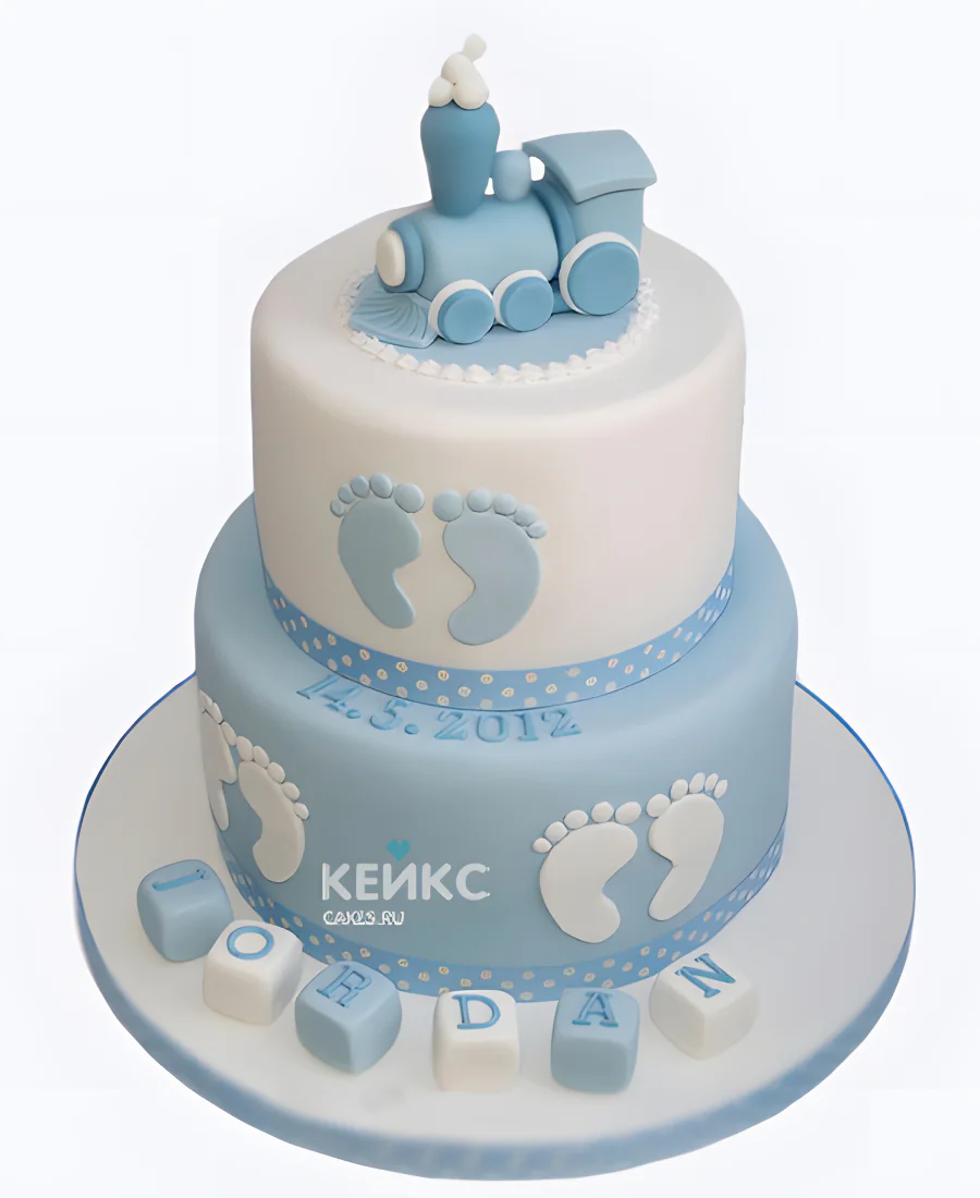 Двухъярусный торт с поездом на рождение ребенка скоро буду Фото