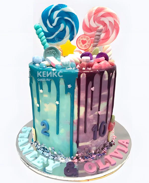 Двухцветный торт на день рождения двойняшек Фото