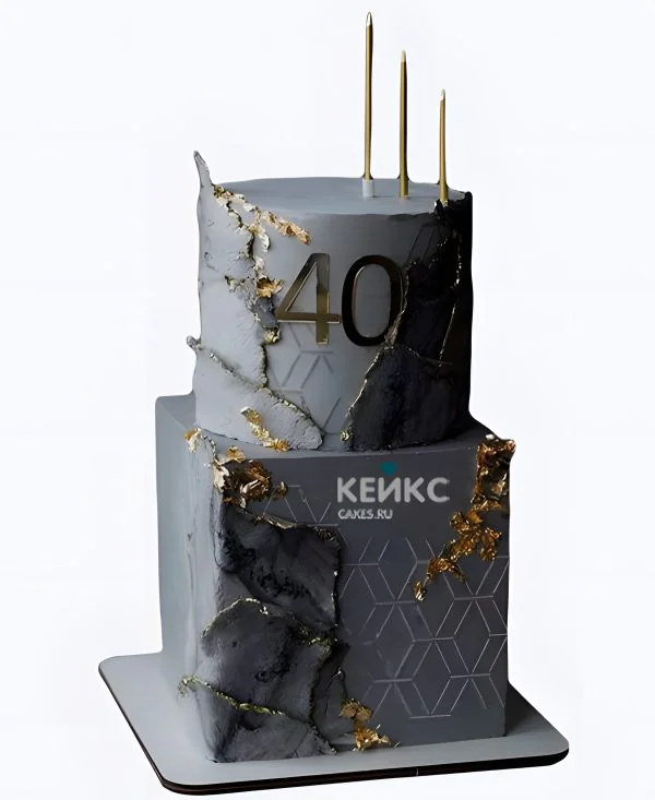 Эстетичный двухъярусный торт на юбилей 40 лет Эстетичный двухъярусный торт на юбилей 40 лет Фото