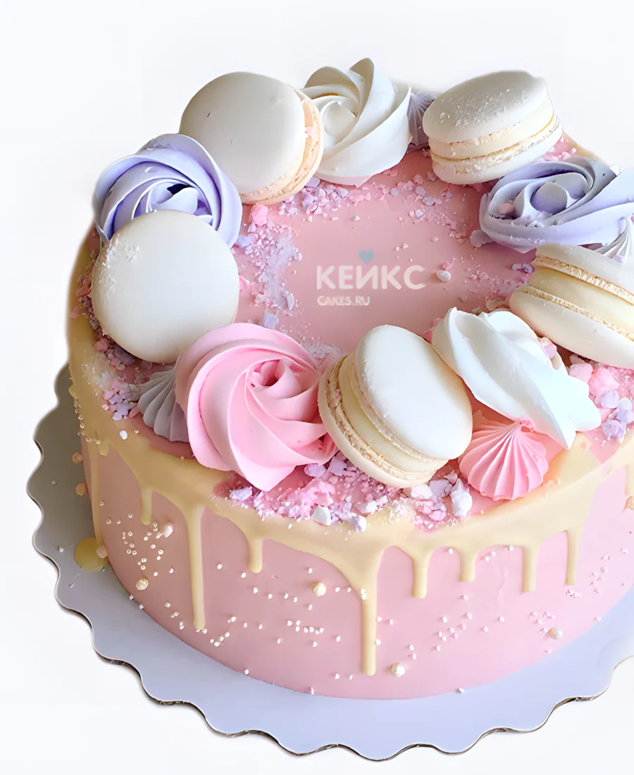 Эстетичный розовый торт девочке с макарунами Эстетичный розовый торт девочке с макарунами Фото