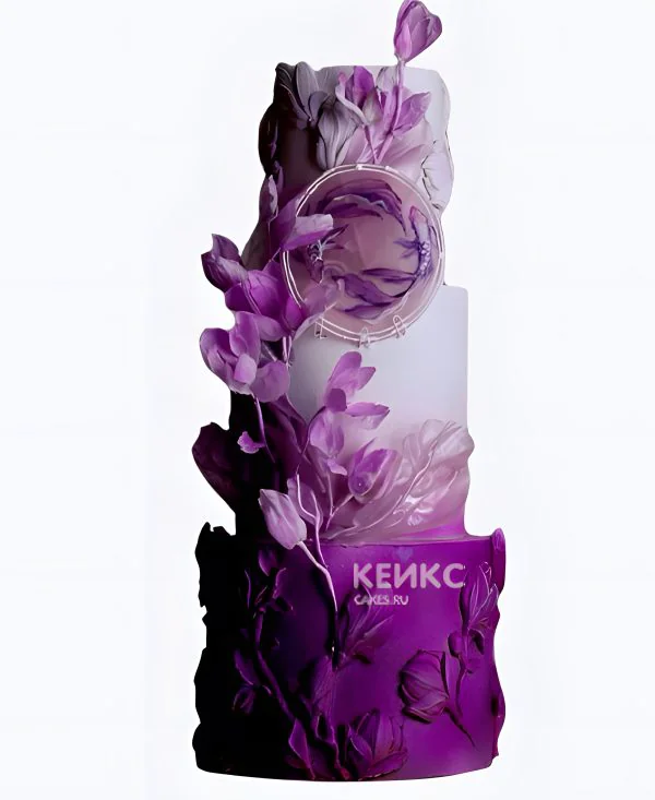 Фиолетовый свадебный торт Две рыбки в цветах Фиолетовый свадебный торт Две рыбки в цветах Фото