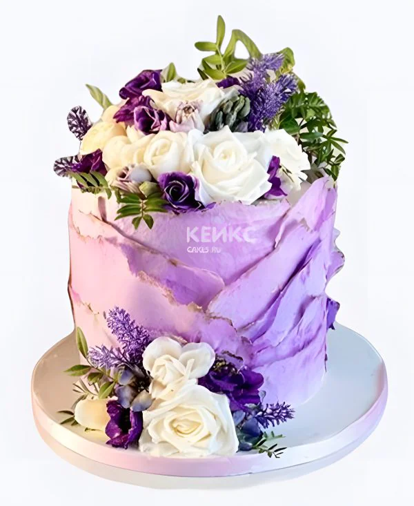 Фиолетовый свадебный торт Мини-букет цветов Фиолетовый свадебный торт Мини-букет цветов Фото