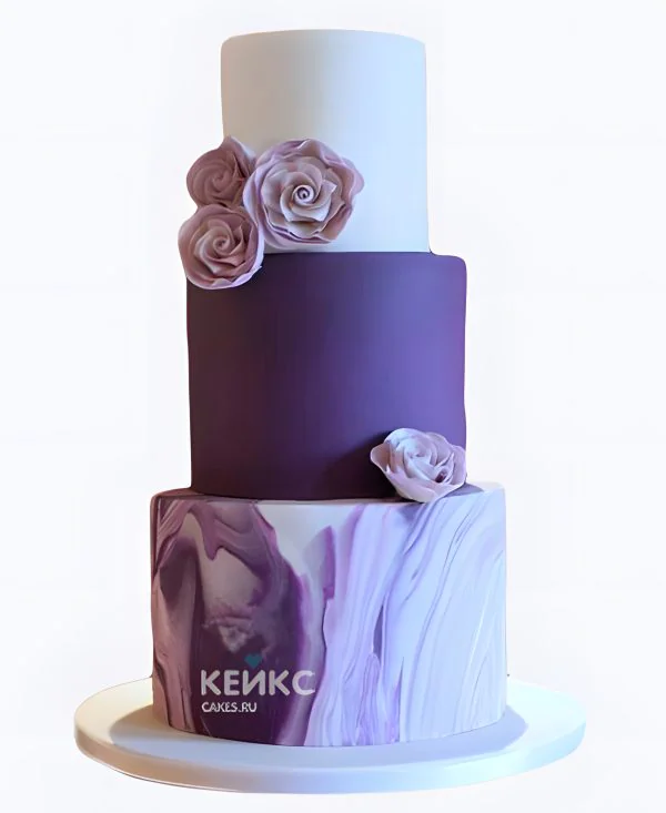 Фиолетовый свадебный торт Мрамор с розами Фиолетовый свадебный торт Мрамор с розами Фото