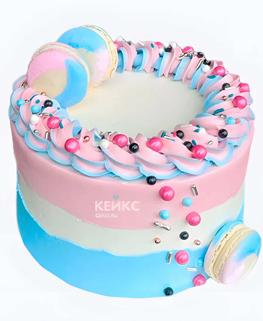 Гендер-торт с бусинами и макарунами Фото
