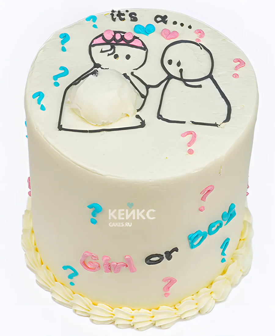 Гендер-торт с человечками и знаками вопроса Фото
