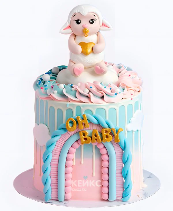 Гендер-торт с фигуркой ягненка Фото