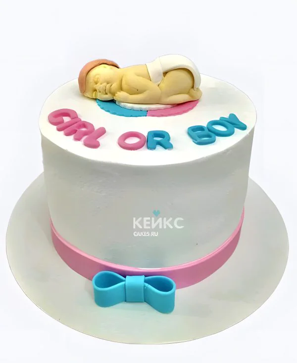 Гендер-торт с фигуркой младенца Фото