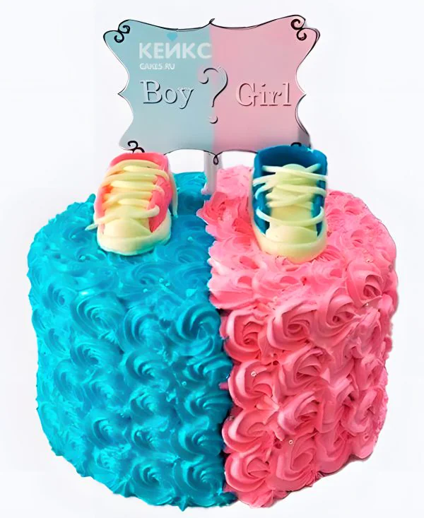 Гендер-торт из крема с ботиночками Фото