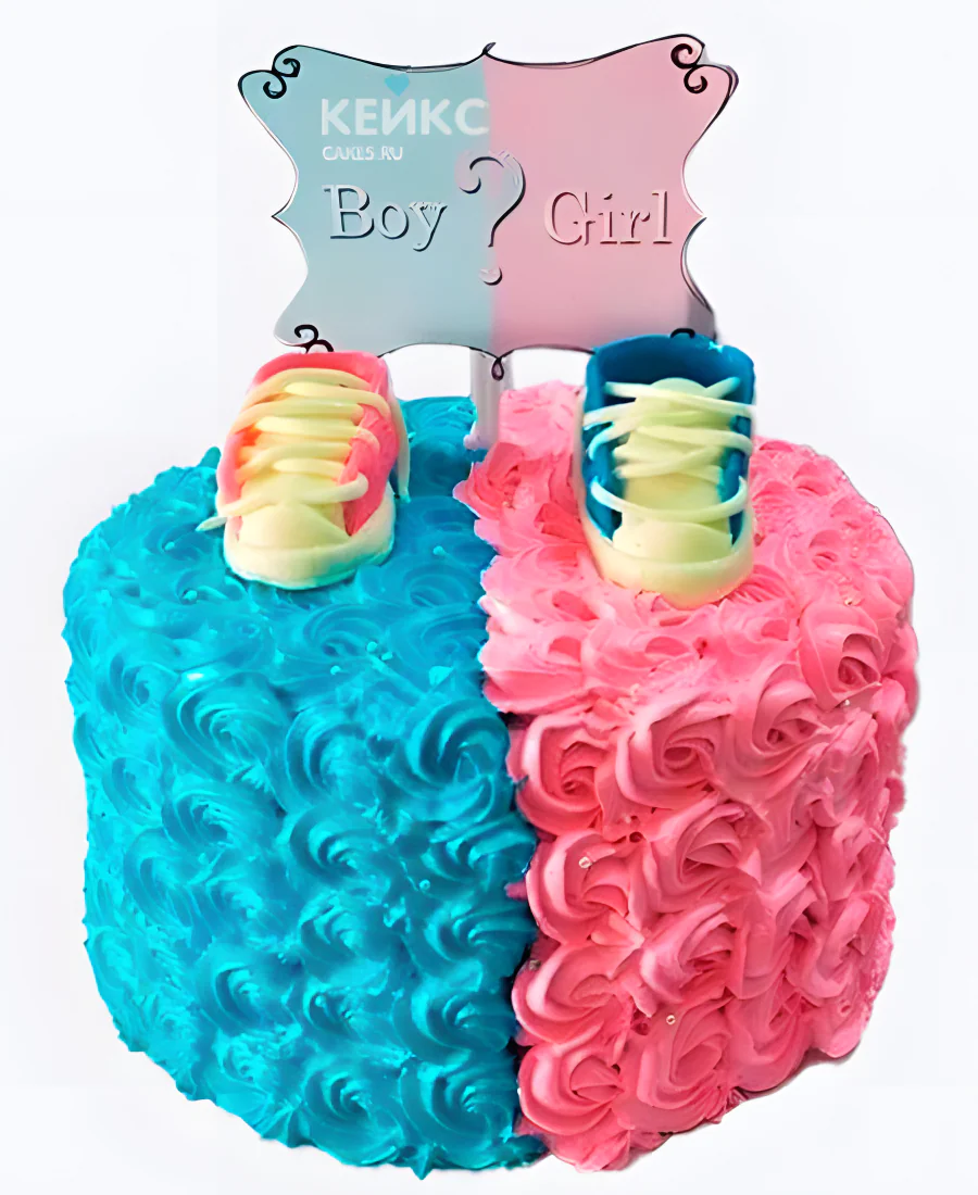 Гендер-торт из крема с ботиночками Фото