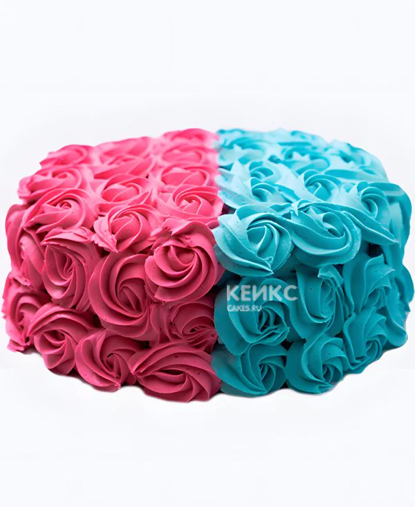 Гендер-торт с кремовыми розочками Фото