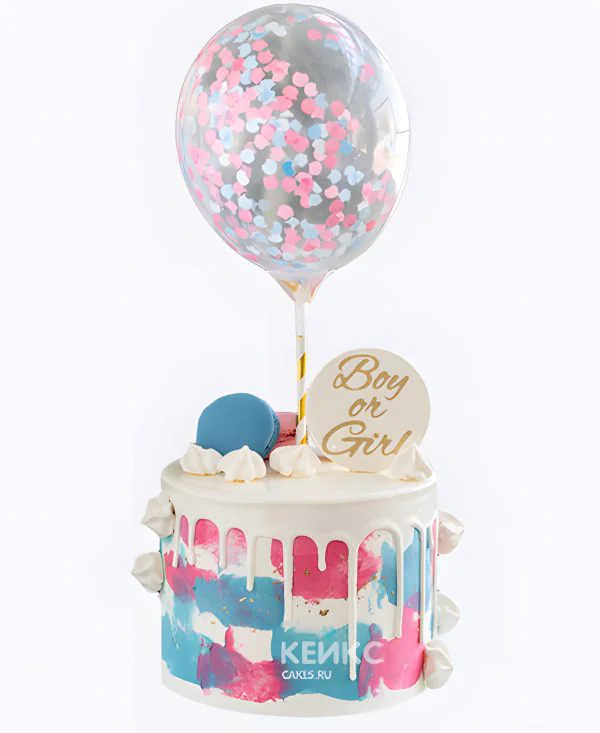 Гендер-торт с макарунами и шариком Фото