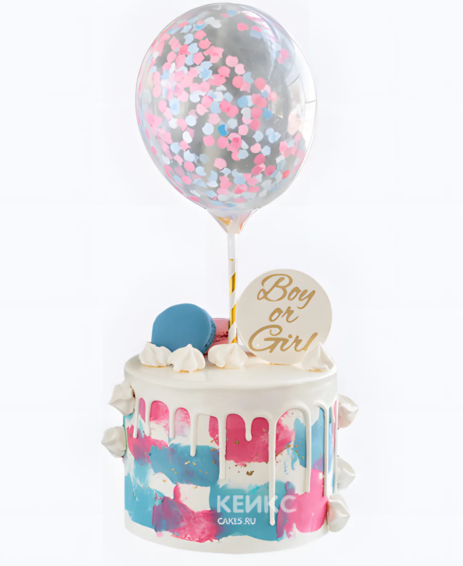 Гендер-торт с макарунами и шариком Фото
