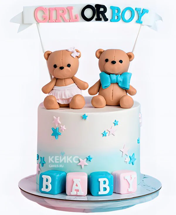 Гендер-торт с мишками и кубиками Фото
