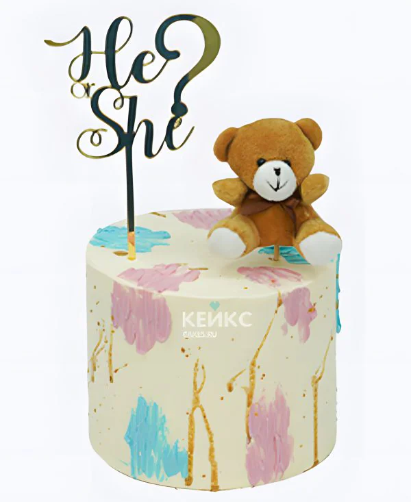 Гендер-торт с мишкой и цветными мазками Гендер-торт с мишкой и цветными мазками Фото
