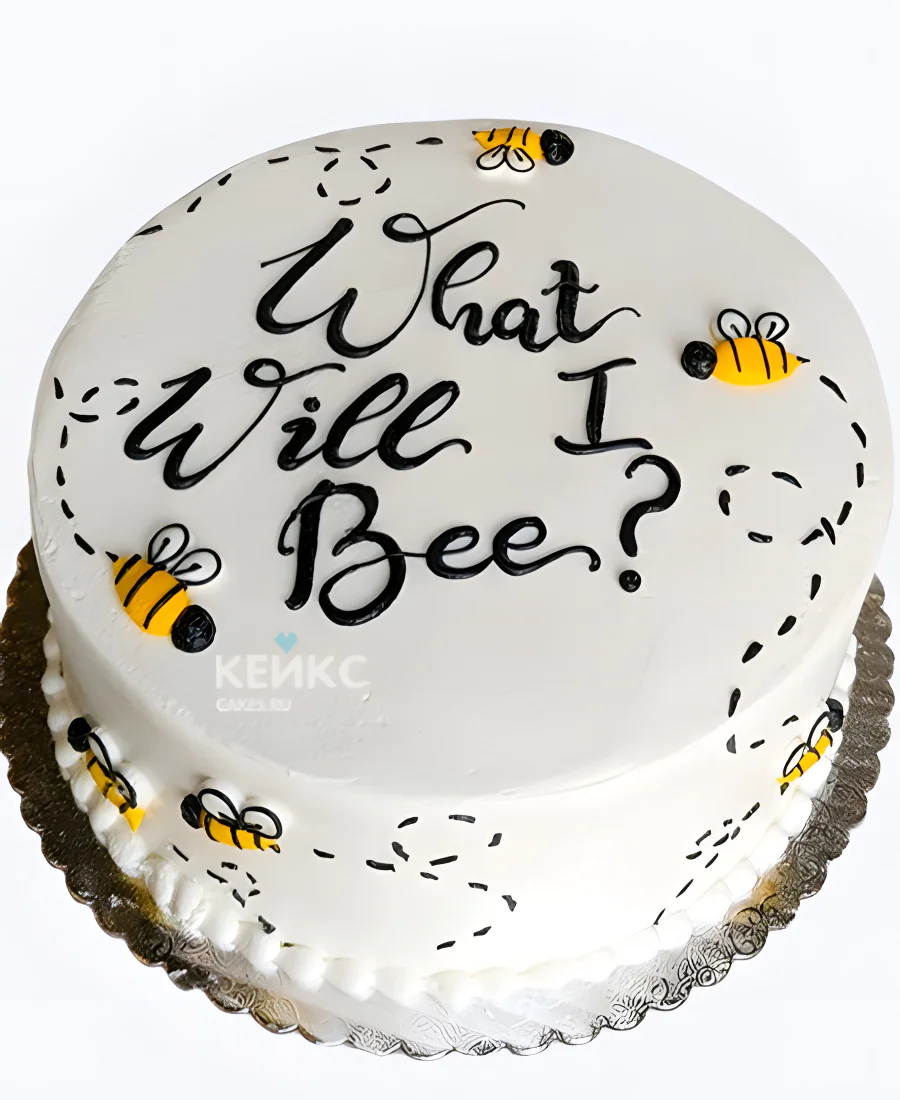 Гендер-торт с пчелами и надписью Фото
