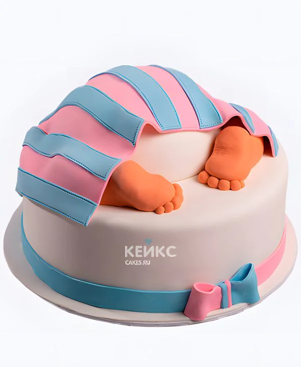 Гендер-торт с полосатым одеялом и бантиком Фото