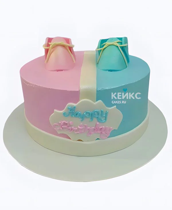 Гендер-торт с разноцветными ботиночками Фото