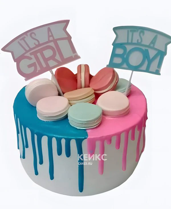 Гендер-торт с разноцветными макарунами Фото