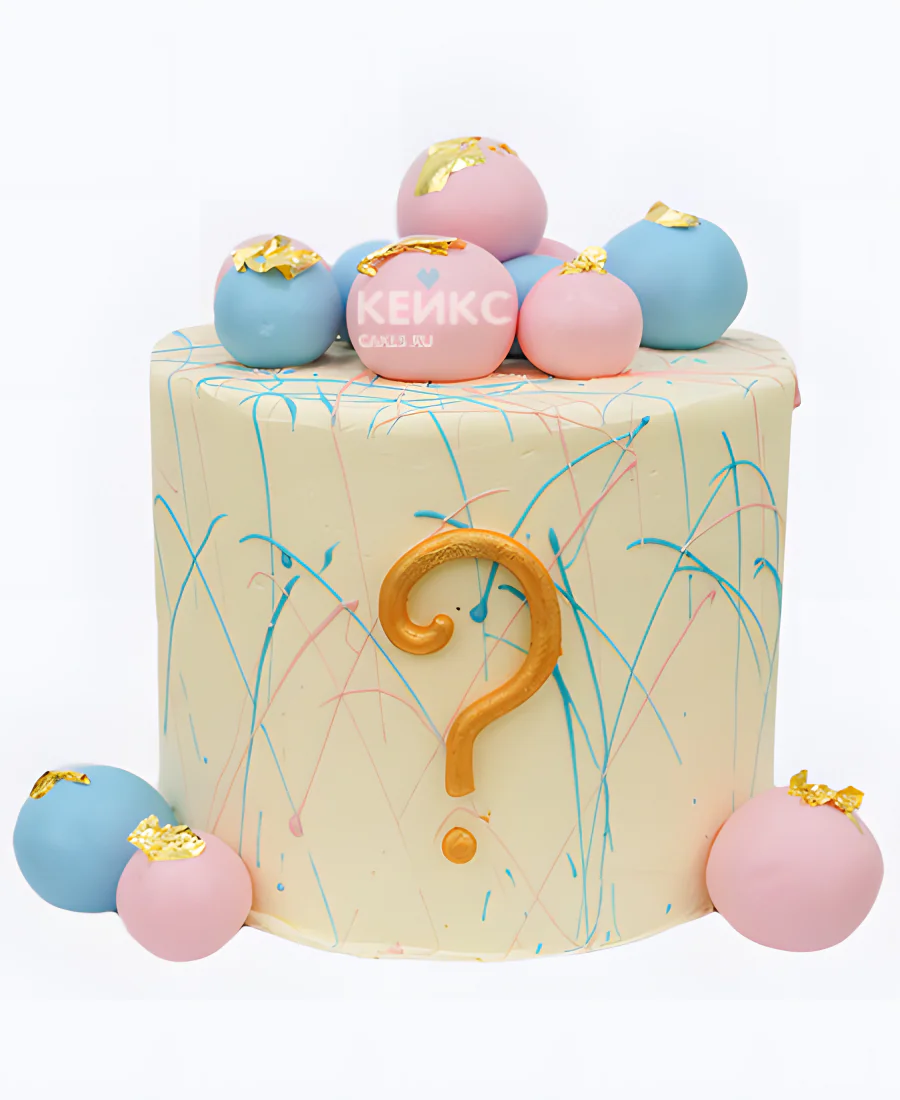 Гендер-торт с разноцветными шарами и золотом Фото