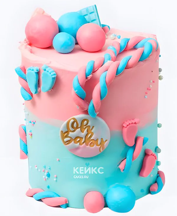 Гендер-торт с следами ножек Фото