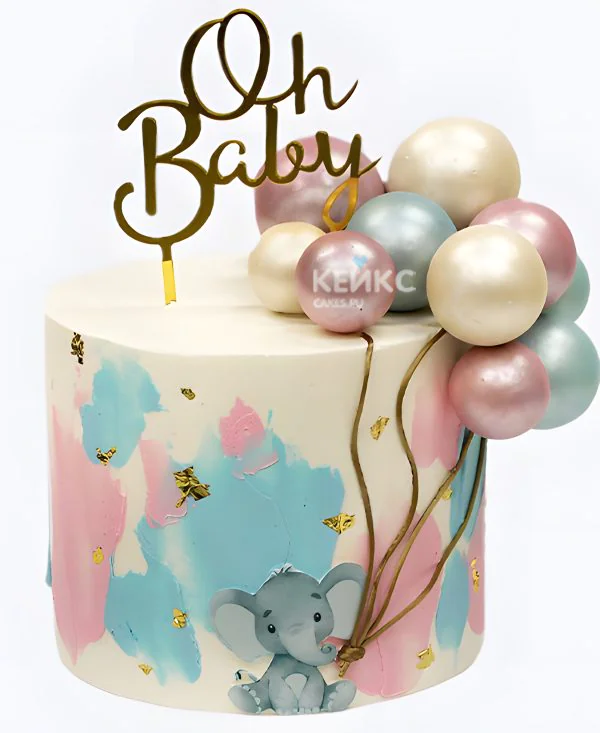 Гендер-торт с слоником и шариками Фото