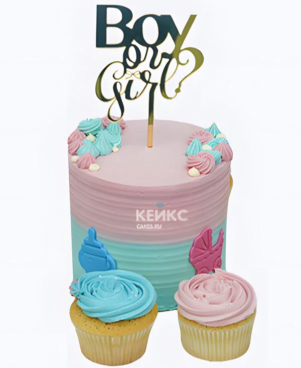 Гендер-торт с топпером и безе Фото