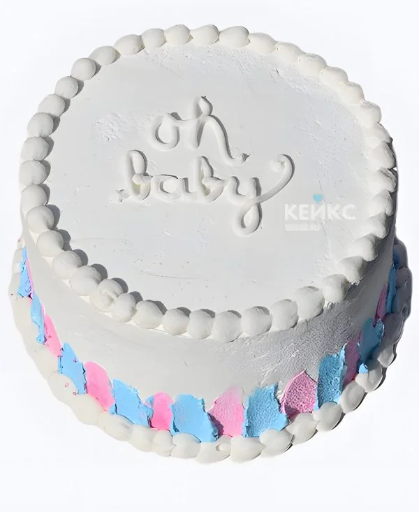 Гендер-торт с цветными кремовыми мазками Фото