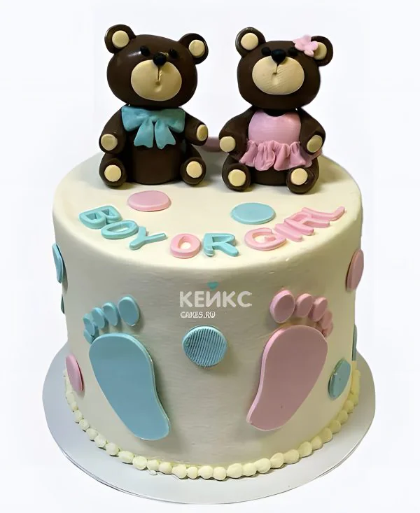 Гендер-торт в горошек с мишками Фото